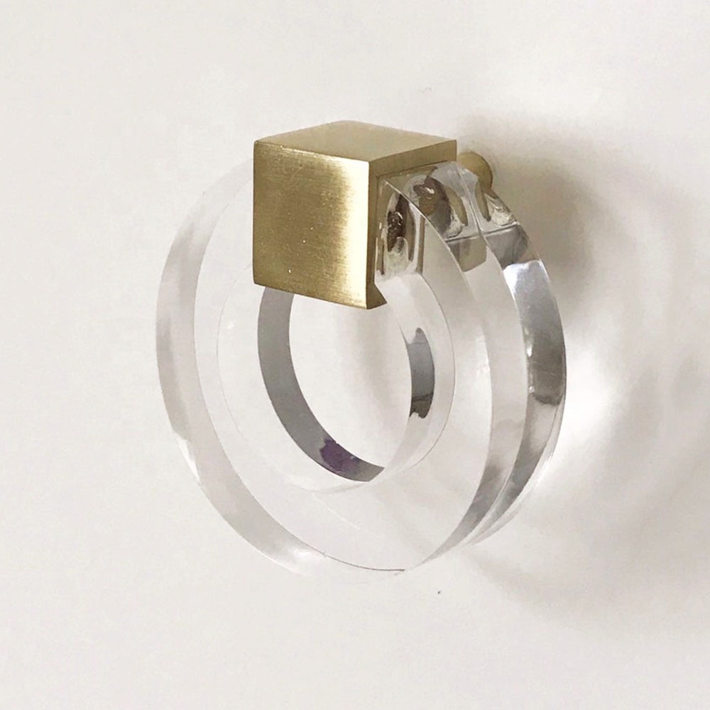 0,8 "толстый прозрачный lucite кольцо ящика, со скошеной кромкой, прозрачный акриловый и латунь ручки для шкафа