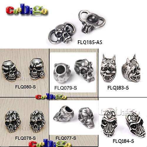 Skull Beads Charm Metal For Paracord Bracelet Knife Lanyards Jewelry Making Accessories
