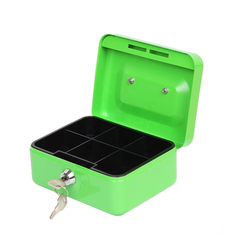 Custom logo lockable portable metal 6" mini iron money organizer safe box cash for office and kids