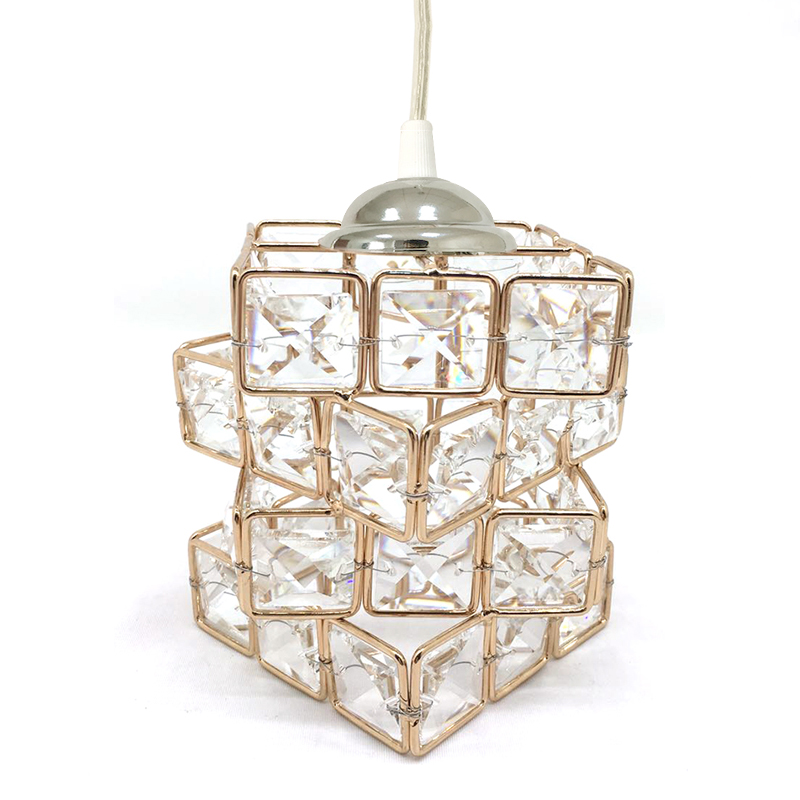 SY Gold Square Cube Crystal Brass Glass Hanging European Nordic Modern Chandeliers Pendant Lamp Lighting