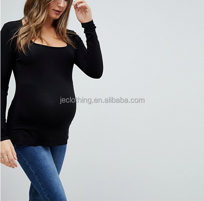 High Quality 95% Cotton 5% Spandex Wholesale Blank Square Neck Maternity Long Sleeve Tshirt