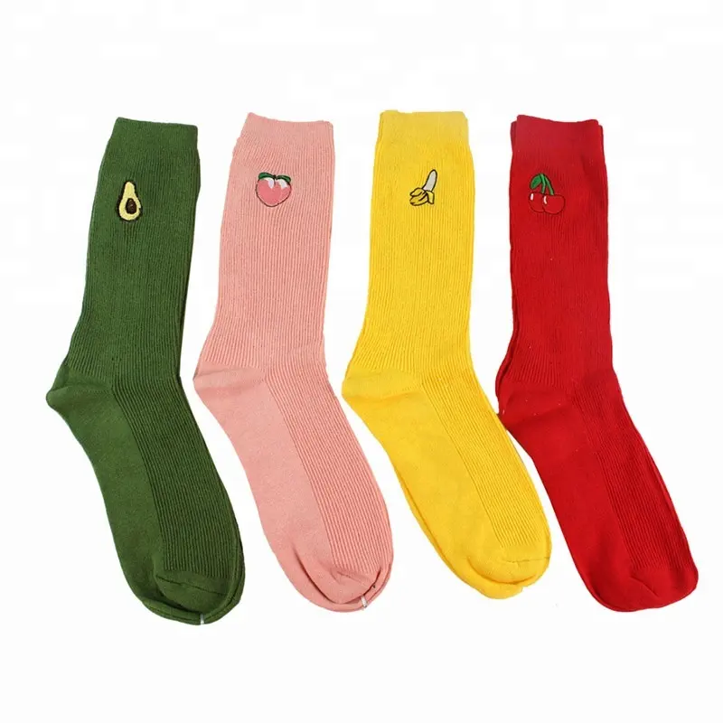 Women Long Hosiery Soft Cotton Fruits Printed Fashion Casual Standard Sports Solid Color Women socks