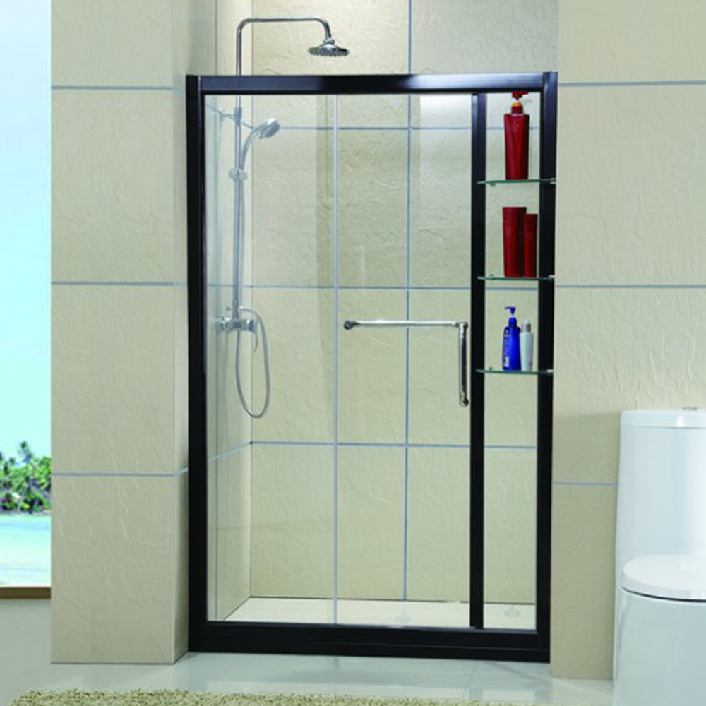 European market 6mm tempered glass sliding black aluminium alloy frame shower door