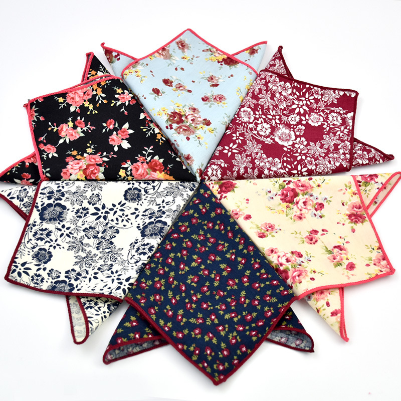 Men's cotton floral dots pocket square handkerchief hanky