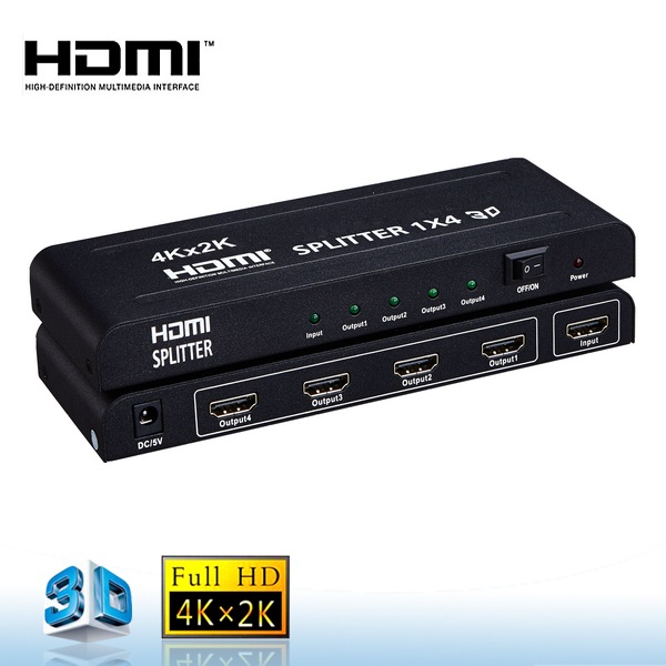 Черный Splitter 1 В до 4 out достижения 600 мГц, более плавность, HDCP2.2 core, 4 К * 2 К