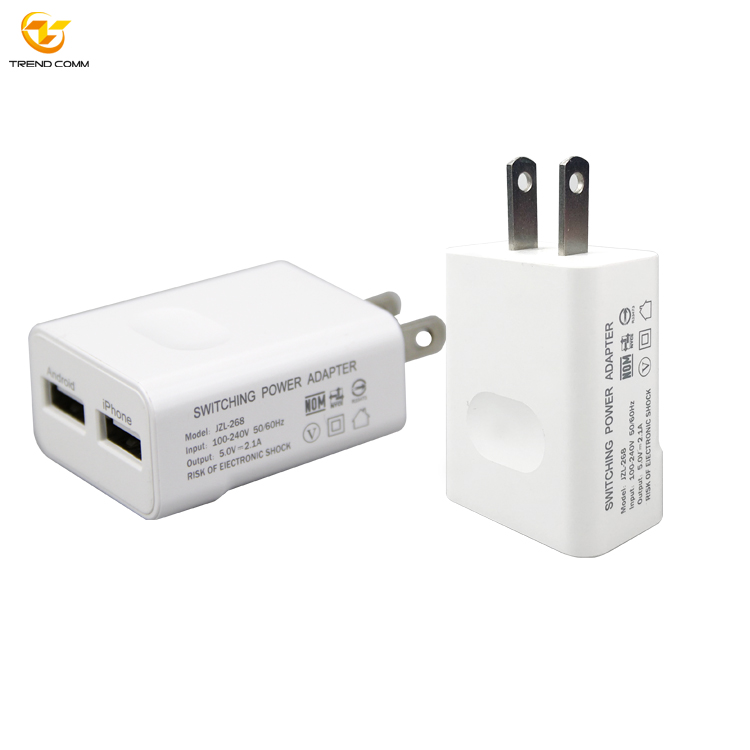 Сетевое зарядное устройство с двумя USB-портами, 5 В, 2,1 А