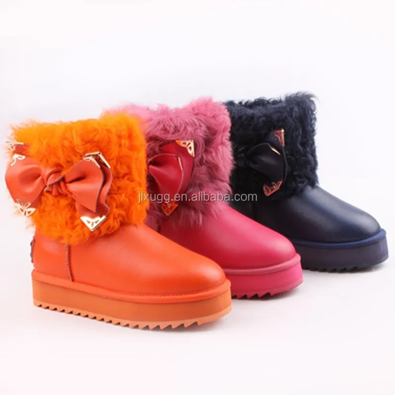 AN-CF-222 Leather Girls Boots Children Boots Winter Waterproof Cow And Plush EVA&Rubber Sole Kids Winter Shoes