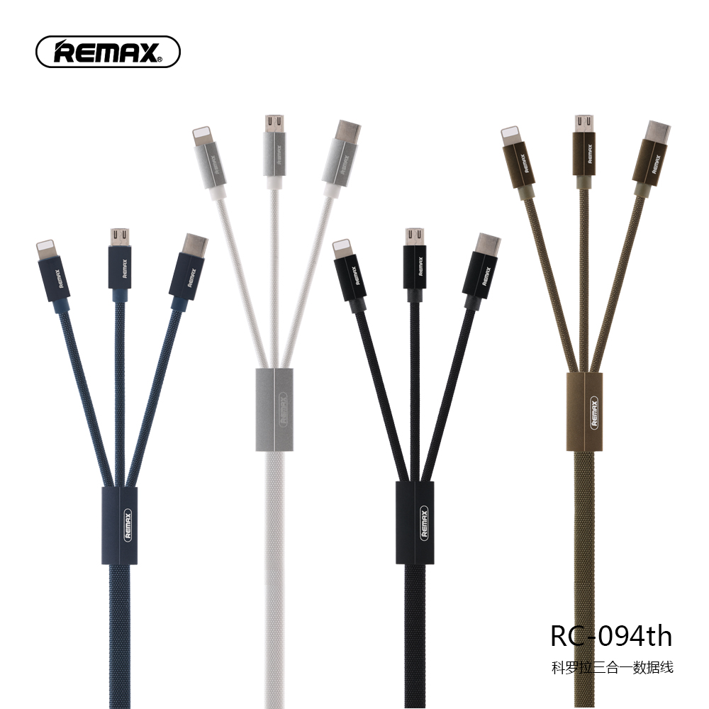 REMAX RC-094th прочный тканевый плетеный провод TPE 3 в 1 usb зарядный кабель
