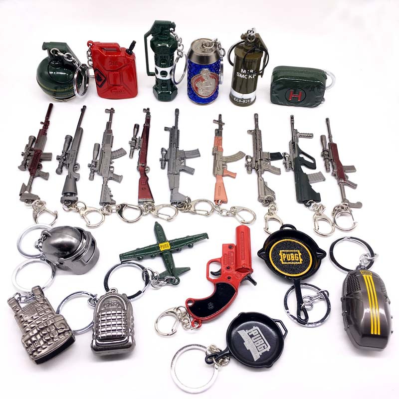 blister packing New zinc alloy metal bulletproof chicken game mini awm gun vest backpack keychain