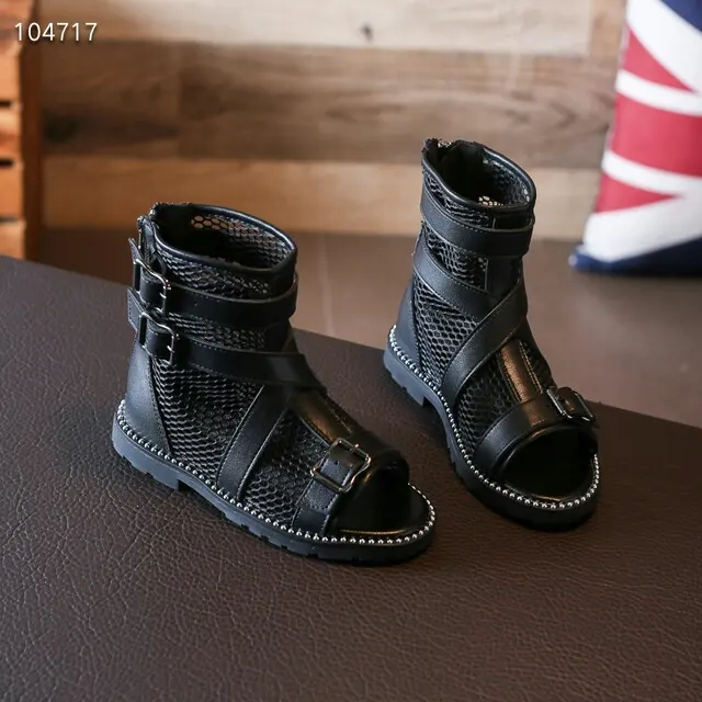 2019 summer new fashion Korean girls fish mouth Roman sandals cross open toe mesh princess shoes children's shoes
