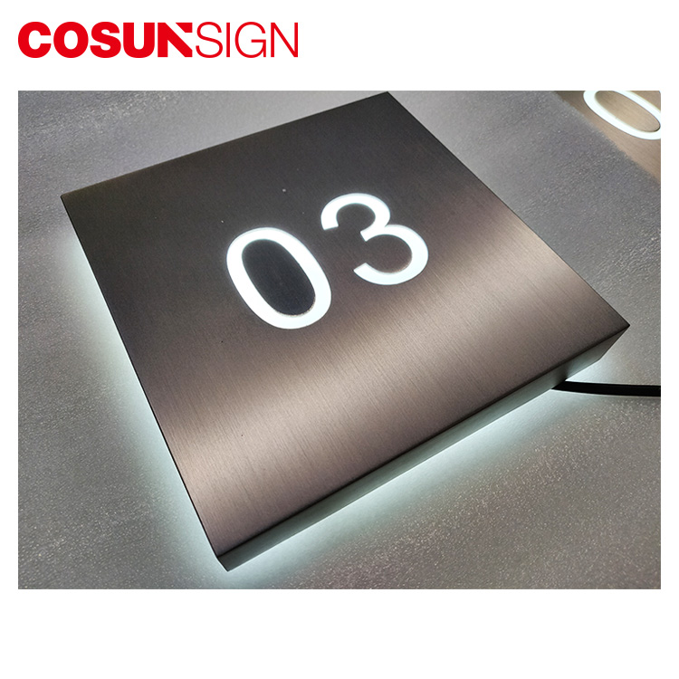 COSUN manufacture indoor illuminated doorplate LED backlit room number sign Illuminated door sign