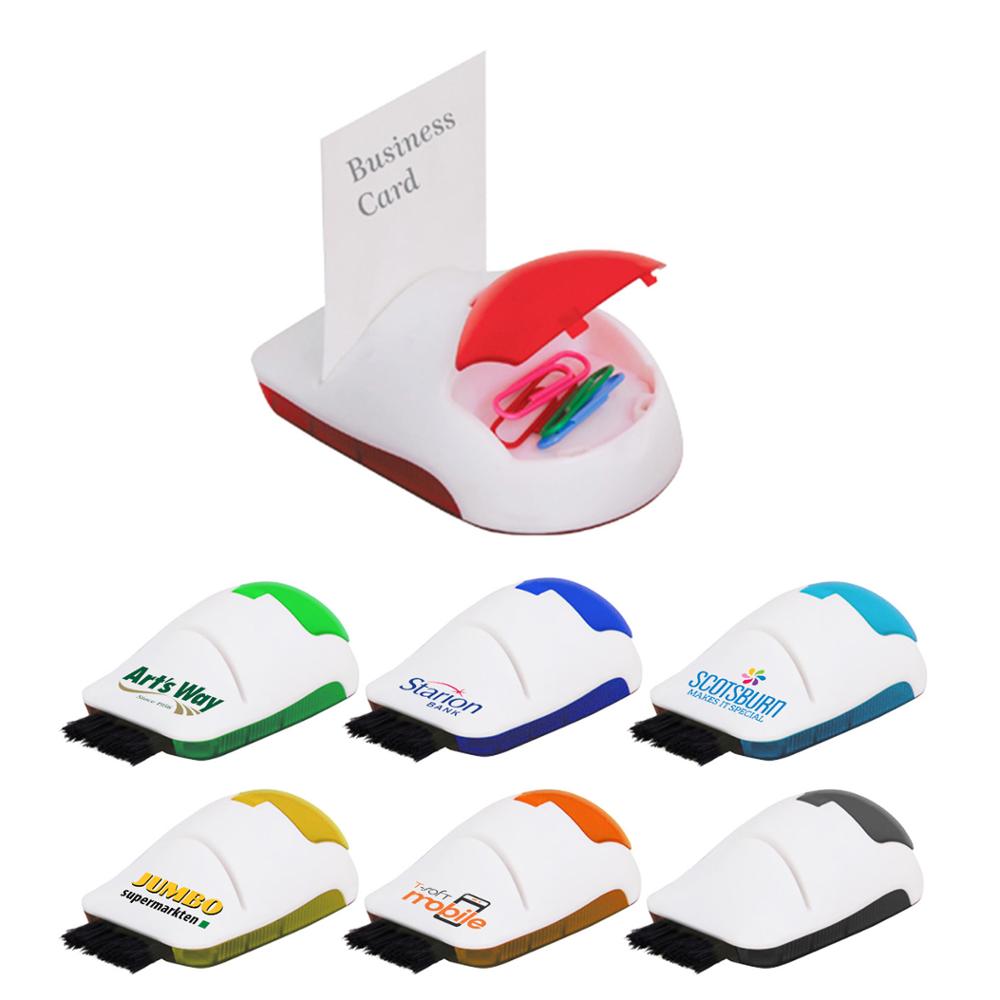 3 in 1 solid white plastic mouse black push keyboard brush business name card holder flip open container office paper clip case