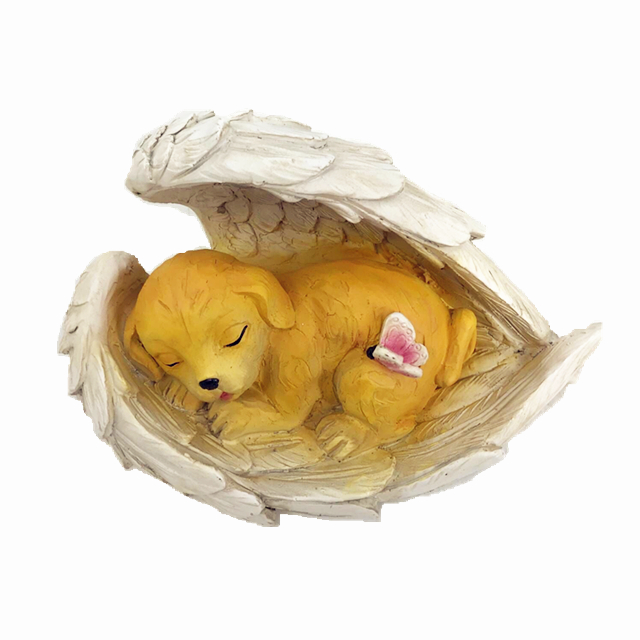 Polyresin Memorial Dog Wings Statue garden lights led