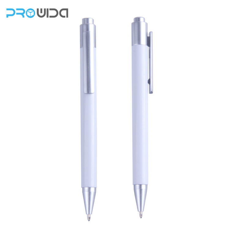 Advertising Simple Blank White Plastic ball point pen with silver tip