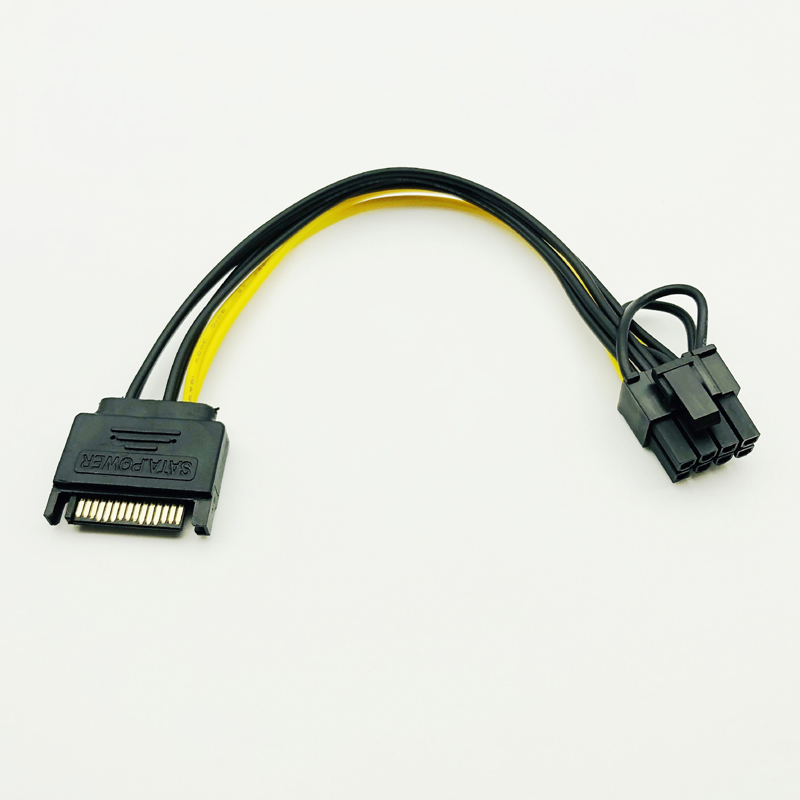 Один SATA 15pin к 8pin(6 + 2) Powr адаптер кабель 20 см PCI-E SATA кабель питания 15-pin до 8 pin кабель для BTC Майнер добычи полезных ископаемых