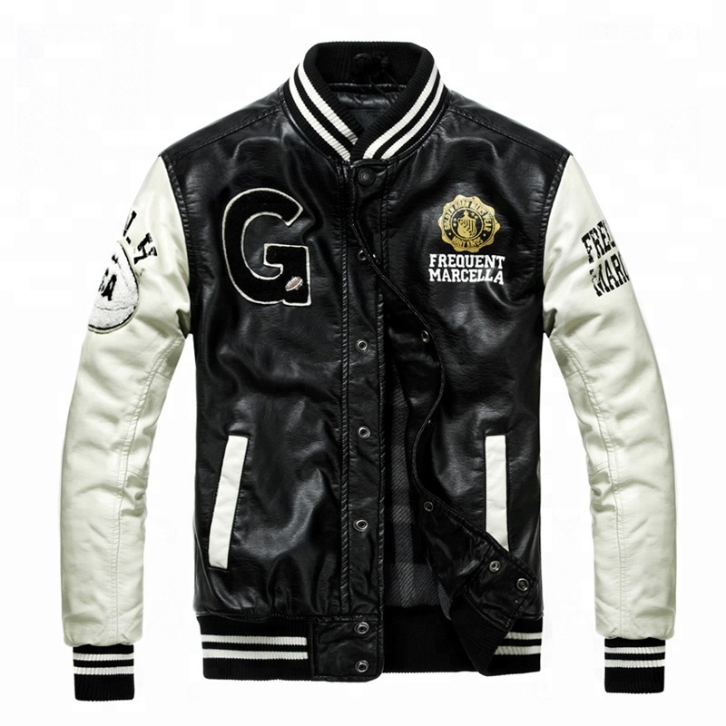 Куртка Varsity с кожаным рукавом, спортивная бейсбольная куртка, Мужская куртка Letterman, оптовая продажа, нашивка с вышивкой