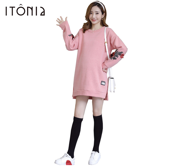 Winter Fleece Maternity outerwear Pregnant Coat With Embroidery Flower
