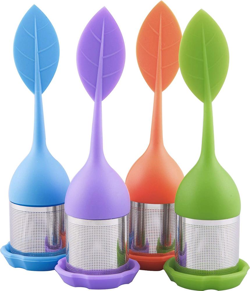 Amazon Hot Selling Silicone leaf Stainless Steel Tea Infuser set PACK 4 ECO-friendly BPA FREE tea strainer set tea filter