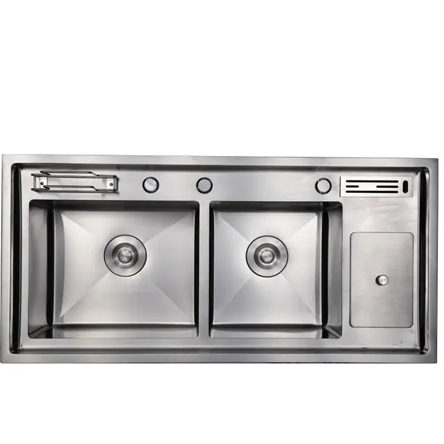 Модная кухонная раковина Topmount 304 ручной работы из нержавеющей стали с двойной чашей и корзиной