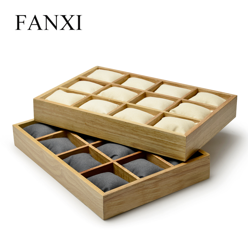 FANXI Custom OEM подносы для демонстрации ювелирных изделий для браслетов, витрин, поднос для ювелирных изделий из массива дерева