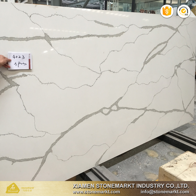 StoneMark высокое качество белый мрамор глядя искусственные calacatta кварцевые плиты цена