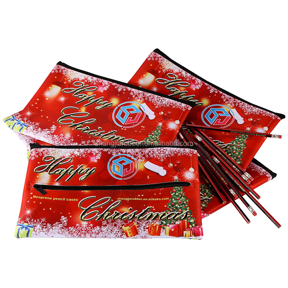 Soft Rubber Neoprene Large Capacity School Children Kids Christmas Tree Pencil Bag