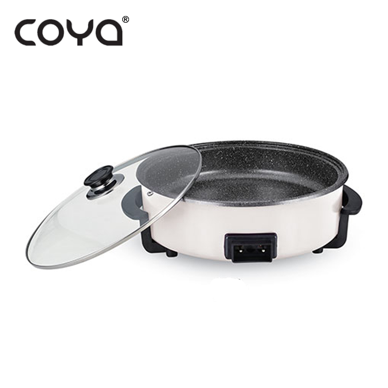 Round electric pizza pan skillet with power cord