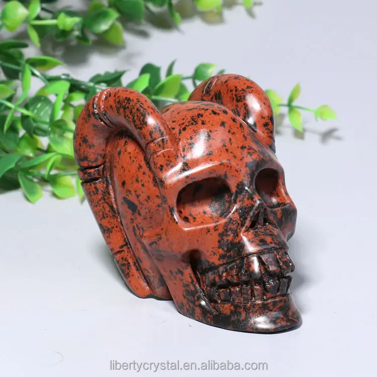 Natural Stone Red Obsidian Quartz Carved Crystal Demon Skulls for sale