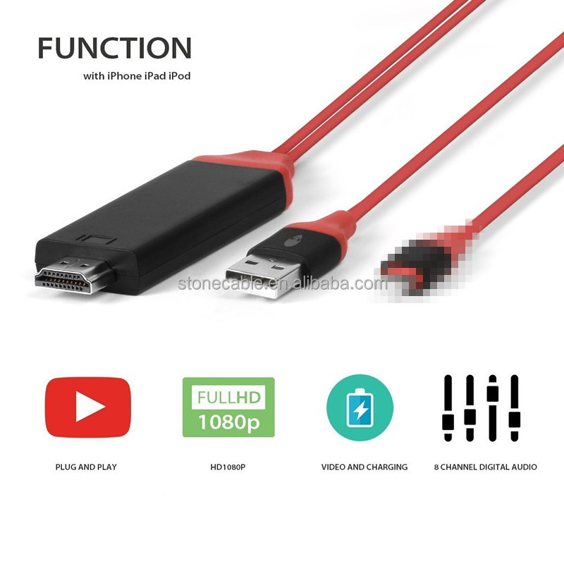 Plug and Play для перехода от разъема Lightning к HDMI-2 м/не нуждаются в Wi-Fi/8-Pin кабель адаптер 1080P для iPhone 7 и 7 plus и iPad air/мин
