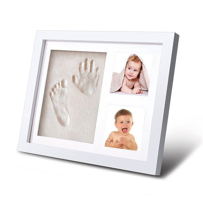 Baby Photo Frame with Oak Wood Baby Hand Print Kit Clay Baby Foot Print Picture Frame