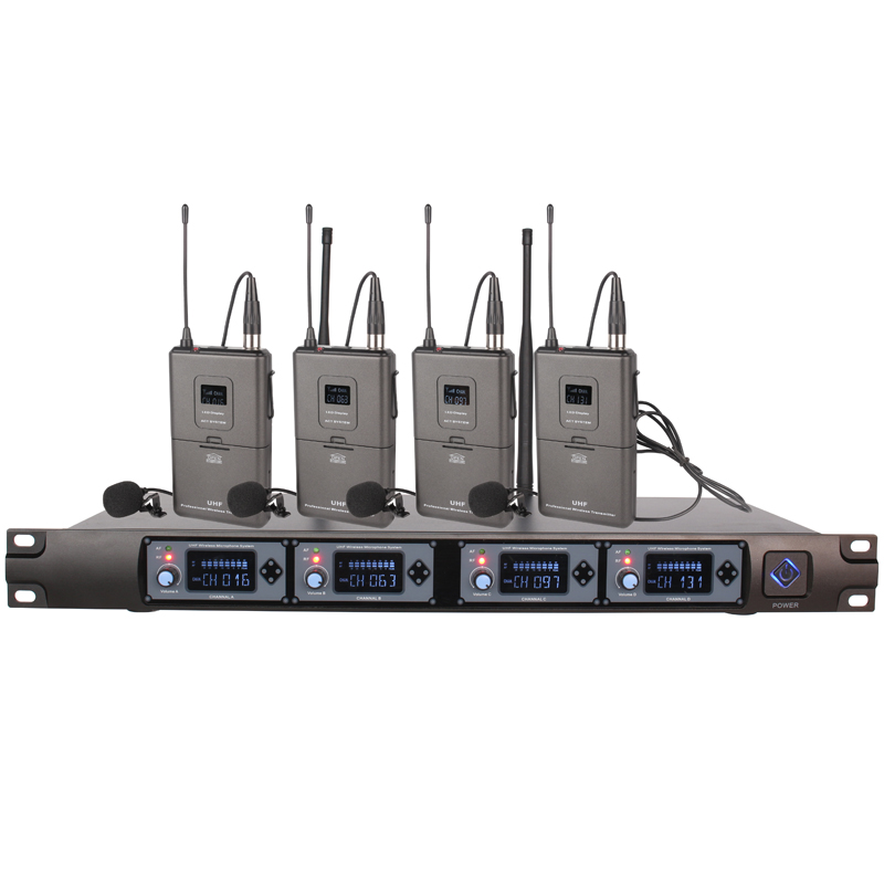 Профессиональный UHF 4-канальный беспроводной петличный микрофон