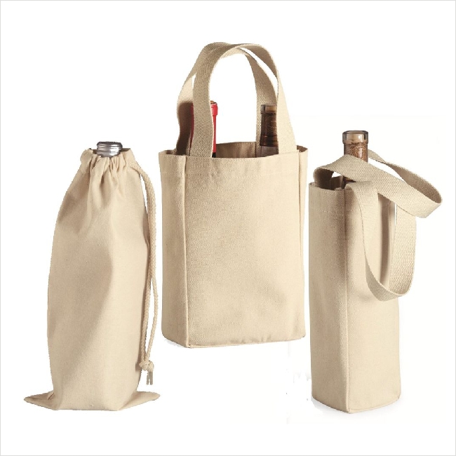 Eco Cotton Linen Single and Double Bottle Wine Gift Tote Bag with Customize Printing and Size