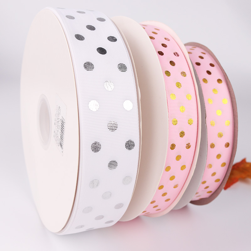 Лидер продаж индивидуальные grosgrain ленты с горошек печати 1 дюймов Золото Серебро Фольга