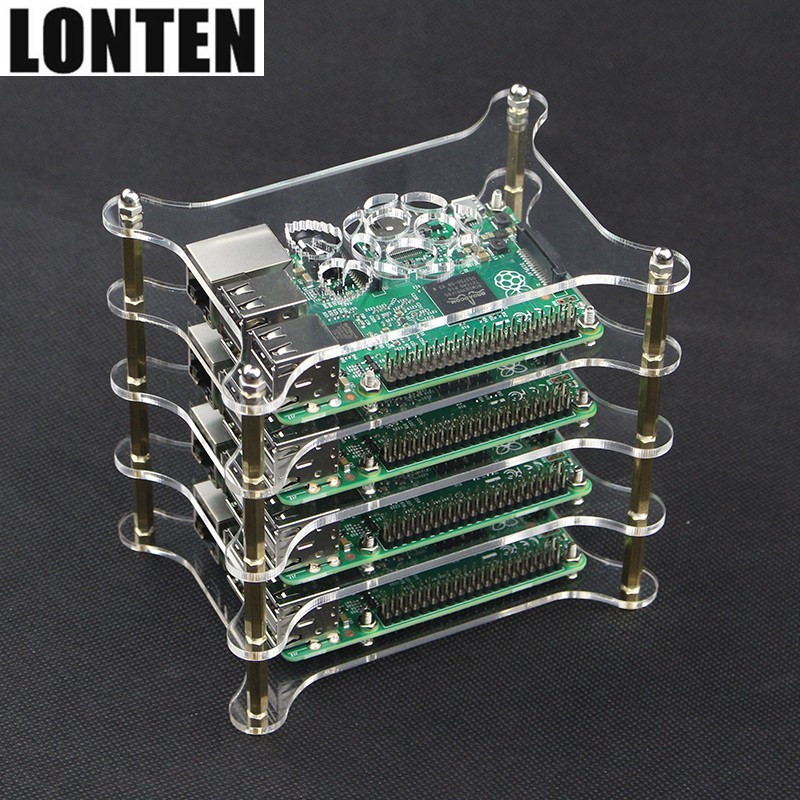 Lonten Raspberry Pi 3, Модель B +-4-х слойный акриловый прозрачный чехол для телефона с логотипом Raspberry Pi Прозрачный корпус коробки для Raspberry P