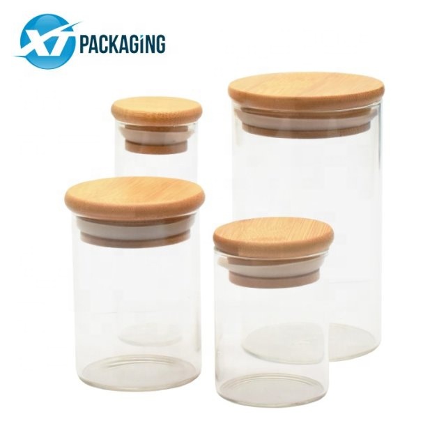 2oz Bamboo Lid Storage Glass Jars With Wooden Lid Suction Container Jars For Candle