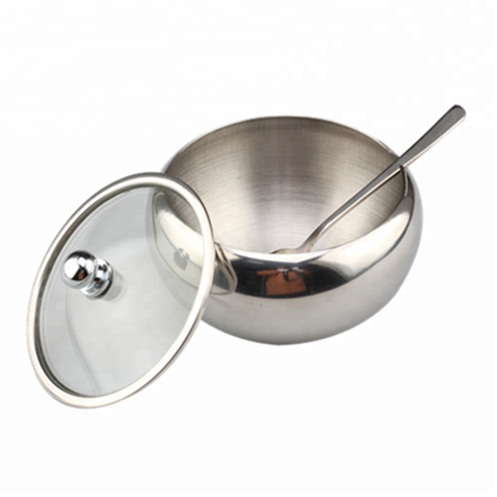 Sugar Bowl Glass With Clear Lid and Spoon - Wide Mouth