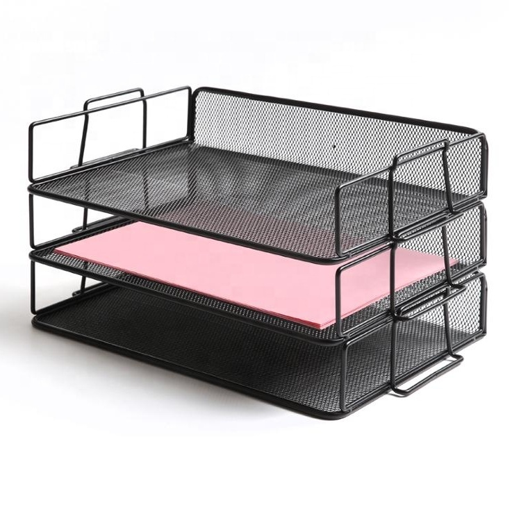 Лучшие продажи 3 уровня-металлическая сетка Stackable органайзер для папок бумаги Органайзер документов