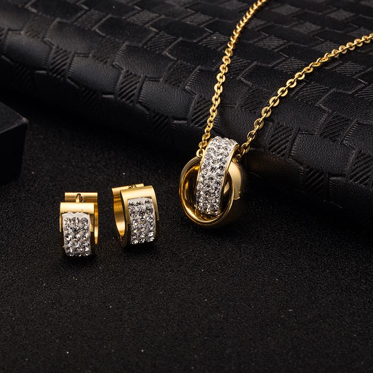 2020 новая модель, трендовые хитовые 18K позолоченное ожерелье и серьги для свадьбы двух круг вместе комплект ювелирных изделий из нержавеющей стали