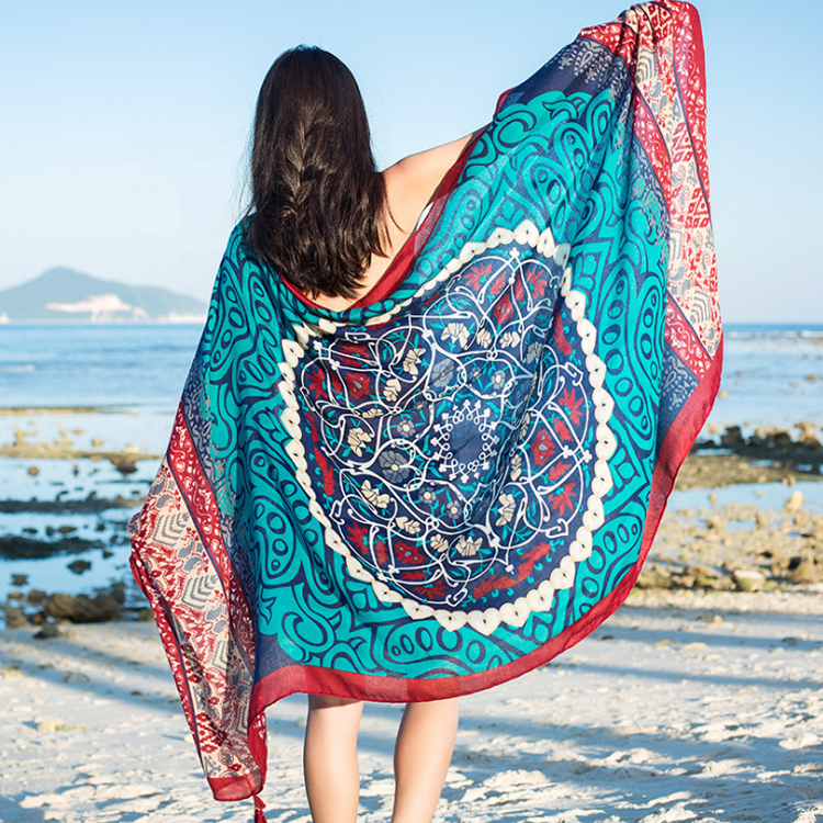 fashion printing viscose material beach sunshade shawl scarf