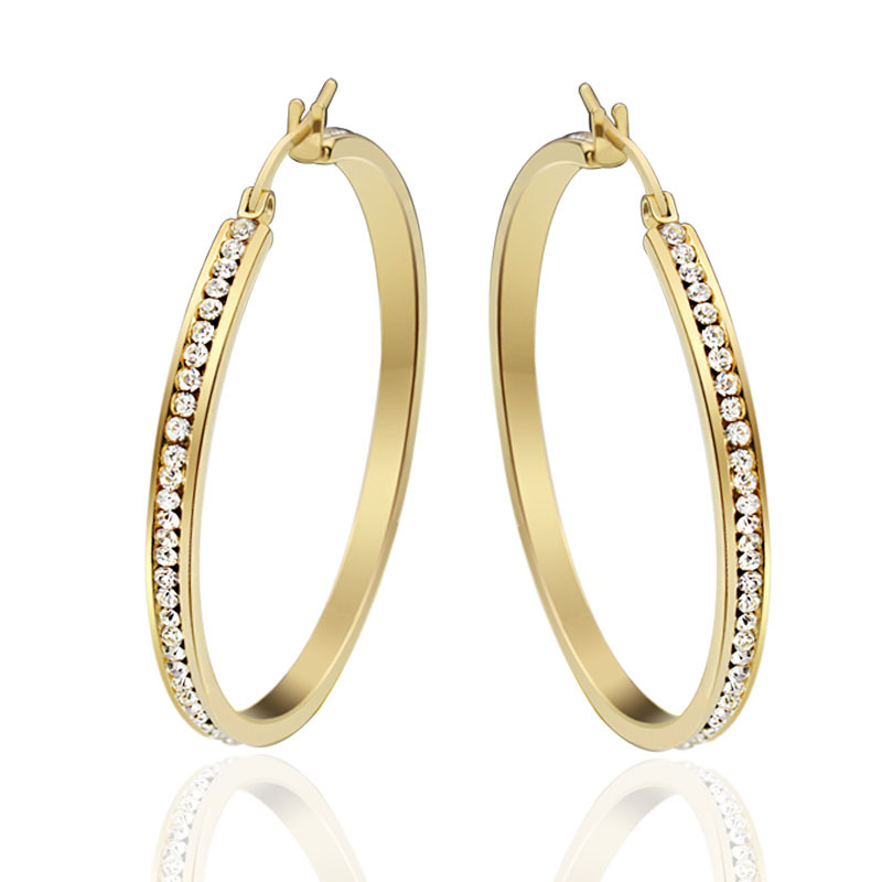Korean style earrings Big circle gold plated earrings with diamond covering