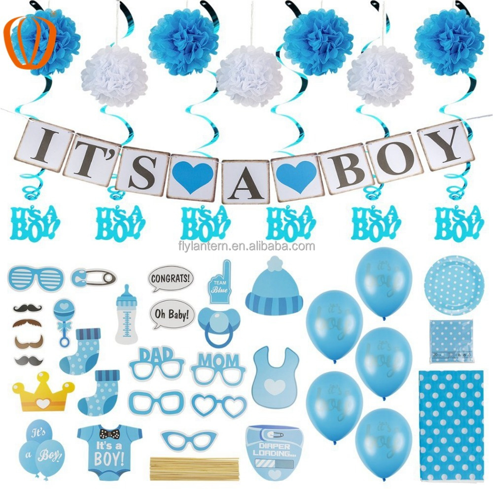Baby Shower украшения для мальчика набор синий белый золотой тема