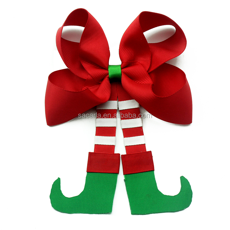 6 inch hair bows Christmas cheer bows green and red hair clips for girl