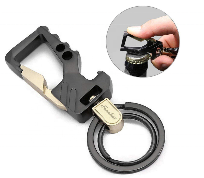 Heavy Duty Bottle Opener Car Key Chain - 2 Metal Key Rings Carabiner Keychains for Men Women Business Key Clip