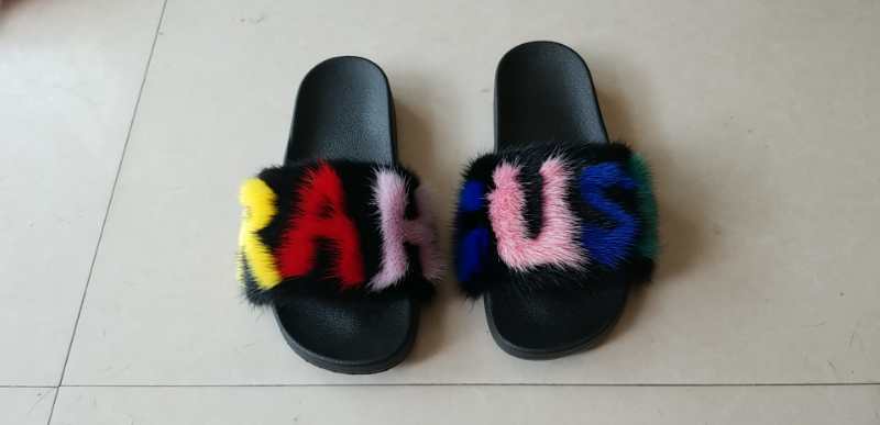 High Quality Custom Logo PVC fur slide Women Soft Faux Fur Slippers Sandals Slides