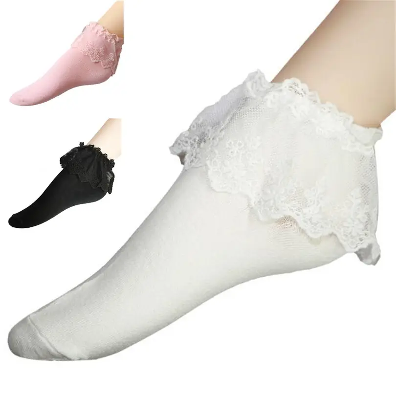 CUHAKCI Fashionable Lovely Fashion Women Vintage Lace Ruffle Frilly Ankle Socks Lady Princess Girl Favorite 6 Color Available