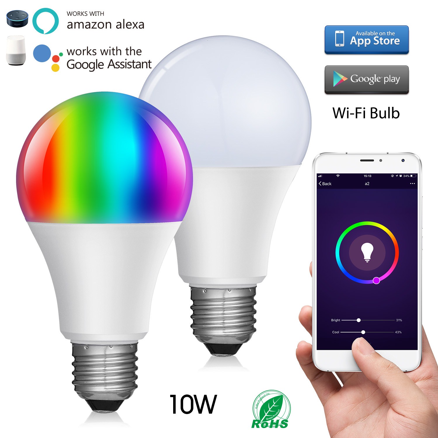 Dimmable Multicolored Color Changing RGBW A19 A21 E26/27 works with Echo Alexa Google Home Wifi Led lamp Smart Light Bulbs