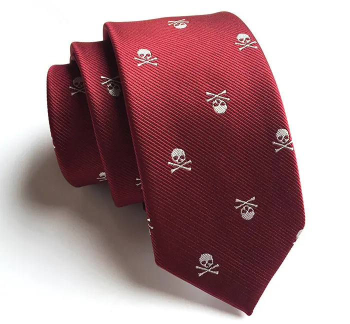 100% Polyester Woven Jacquard Skull Skinny Tie for Halloween