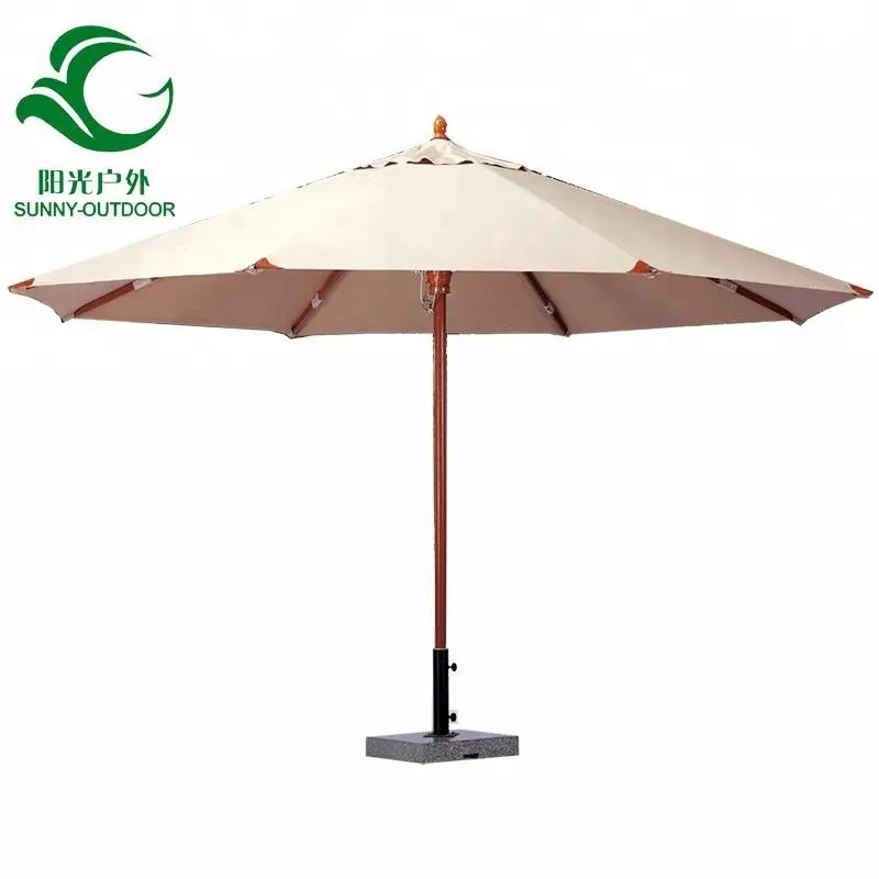 Outdoor Indonesia Wooden Patio Umbrella With Marble Base Garden Parasol 400CM
