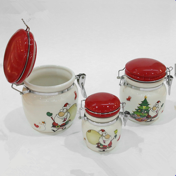 Christmas santa ceramic ceramic canister or jar with rubber seal
