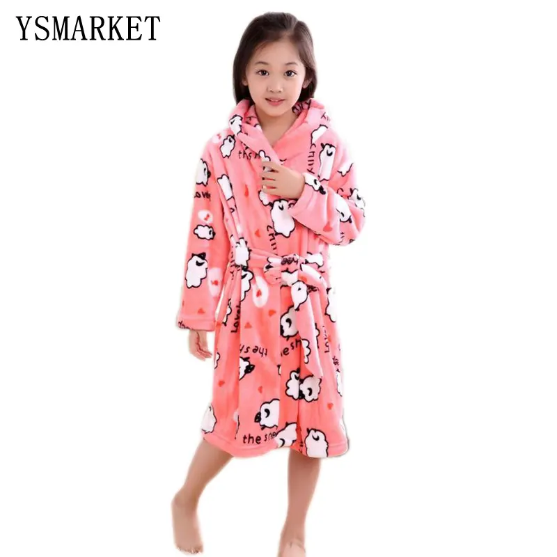 fashion children bathrobes 6-12 years children bathrobes carol fleece winter robes Kids Hooded Bath Pajamas